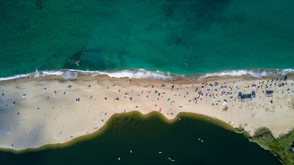 waves on the beach from drone, areal view