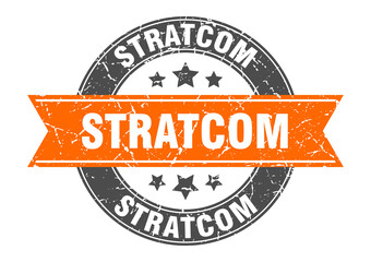 stratcom round stamp with ribbon. label sign