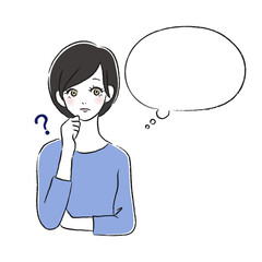 疑問を持つ女性　考える　吹き出し