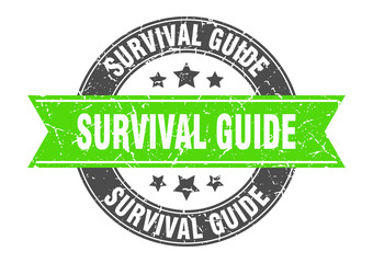 survival guide round stamp with ribbon. label sign