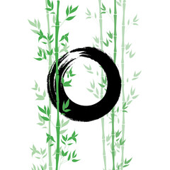 Vector Zen Black Circles with Bamboo Stems Isolated on White Background, Rough Brush Stroke, Calligraphic Round Shape.