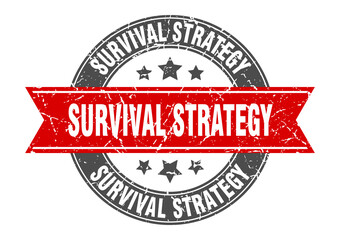 survival strategy round stamp with ribbon. label sign