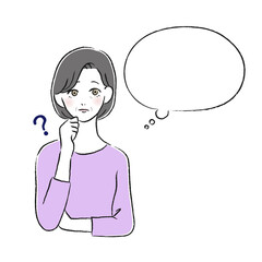 疑問を持つ女性　考える　吹き出し