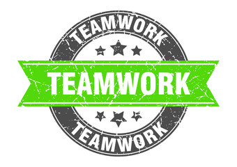 Fototapeta premium teamwork round stamp with ribbon. label sign