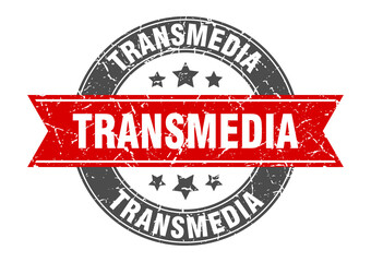 transmedia round stamp with ribbon. label sign