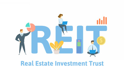 Obraz na płótnie Canvas REIT, Real Estate Investment Trust. Concept with keywords, people and icons. Flat vector illustration. Isolated on white.