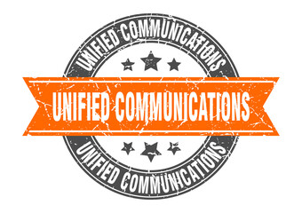 unified communications round stamp with ribbon. label sign