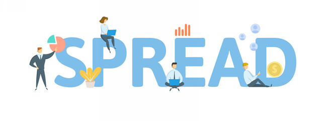 Spread. Concept with keyword, people and icons. Flat vector illustration. Isolated on white background.