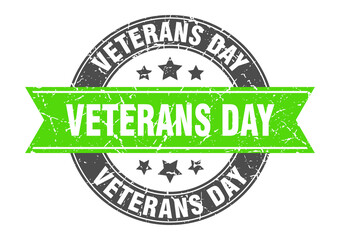veterans day round stamp with ribbon. label sign