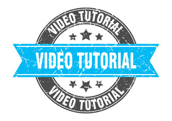 Fototapeta premium video tutorial round stamp with ribbon. label sign