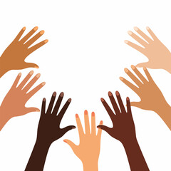 Hands of different skin colors - interracial friendship.