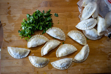 Frozen Momo Dumpling in a Chopboard