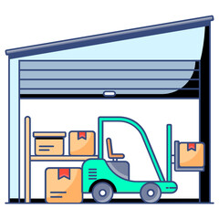 
Warehouse icon in flat design, building for storing goods 
