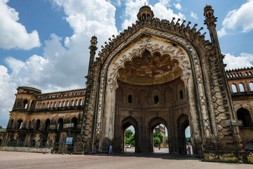 Fototapeta na wymiar Lucknow, India - September 2020: The Rumi Darwaza is an imposing gateway which was built under the patronage of Nawab Asaf-Ud-Daula in 1784 in Lucknow on September 6, 2020 in Uttar Pradesh, India.