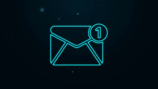 Glowing neon line Envelope icon isolated on black background. Received message concept. New, email incoming message, sms. Mail delivery service. 4K Video motion graphic animation.