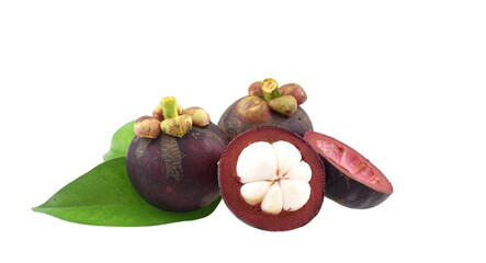 Thai fruit - Group of fresh ripe  mangosteens isolated on white background
