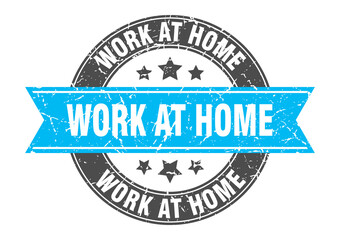 work at home round stamp with ribbon. label sign