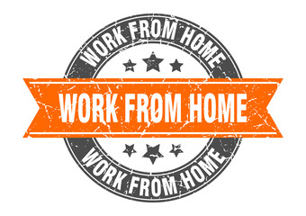 work from home round stamp with ribbon. label sign