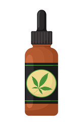 Hemp oil in a glass bottle. Vector illustration in flat style.