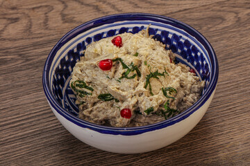 Vagan dietary cusine - mutabal with granet seeds
