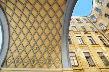 One of well courtyards constructed in the middle of last century in Kiev, Ukraine. Architecture of...