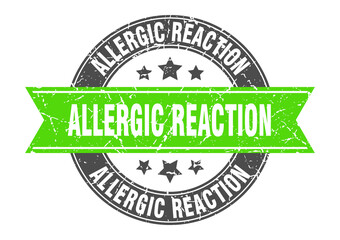allergic reaction round stamp with ribbon. label sign