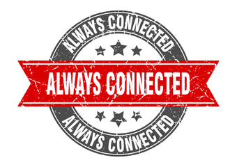 always connected round stamp with ribbon. label sign