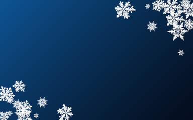 White Snowfall Panoramic Vector Blue Background. 