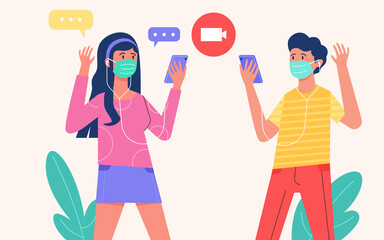 wear a mask to avoid spreading the virus and wear a mask outdoors vector flat illustration design