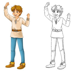 cartoon scene with boy farmer rancher illustration