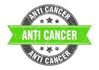anti cancer round stamp with ribbon. label sign