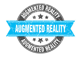 augmented reality round stamp with ribbon. label sign