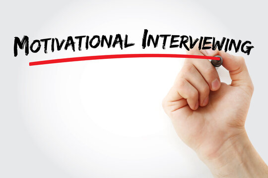 Motivational interviewing text with marker, business concept background