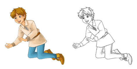 cartoon scene with boy farmer rancher illustration
