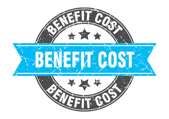 benefit cost round stamp with ribbon. label sign