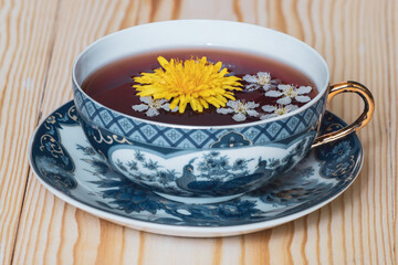 Cup of tea with flowers