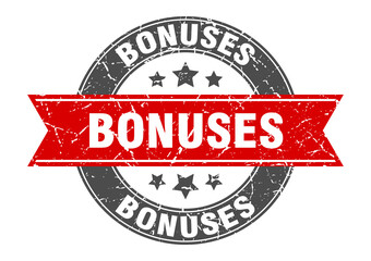 bonuses round stamp with ribbon. label sign
