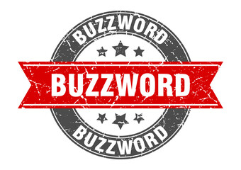 buzzword round stamp with ribbon. label sign