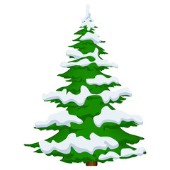 Fir tree in the snow on a white background. Vector illustration