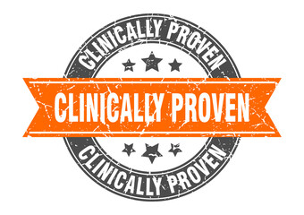 clinically proven round stamp with ribbon. label sign
