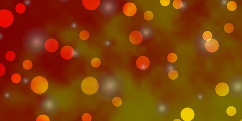 Light Orange vector background with circles, stars. Illustration with set of colorful abstract spheres, stars. Pattern for websites.