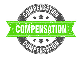 compensation round stamp with ribbon. label sign