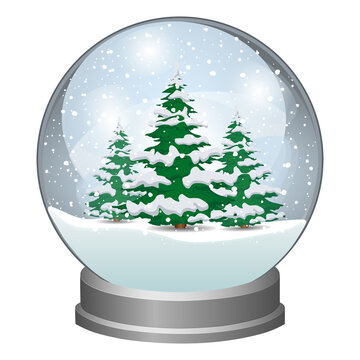 Snow globe with christmas tree. 3-fir winter ball. Vector illustration
