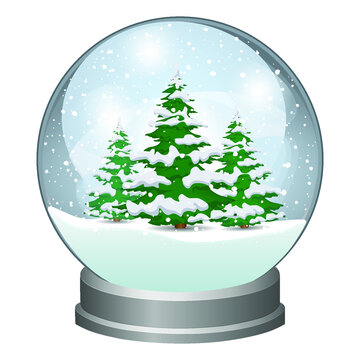 Snow globe with christmas tree. 3-fir winter ball. Vector illustration