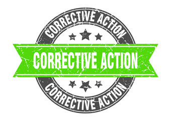 corrective action round stamp with ribbon. label sign