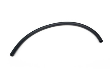 Black rubber fuel hose isolated on white background.