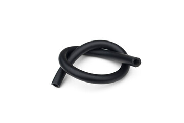 Black rubber fuel hose isolated on white background.