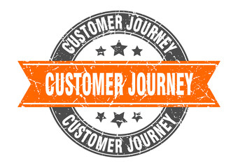 customer journey round stamp with ribbon. label sign