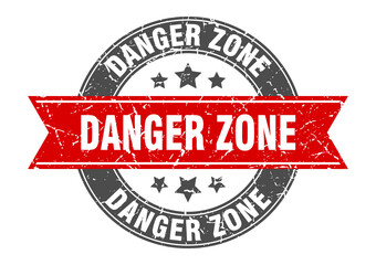 danger zone round stamp with ribbon. label sign