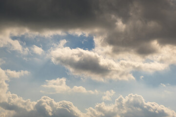 Blue sky background with white striped clouds. Clearing day and Good windy weather